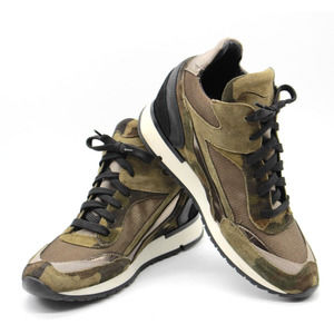ELENA IACHI Camo Suede Mesh Mid Hidden Wedge Sneaker Grn/Blk/Brn Sz 38 EU 7.5 US